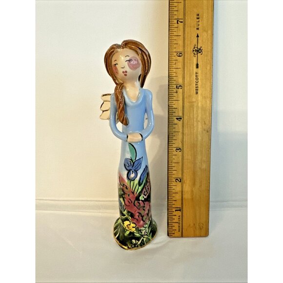 Blue Sky Ceramic Angel Figurine Heather Goldminc 2002 Blue Floral Dress 6" - New - Picture 8 of 9